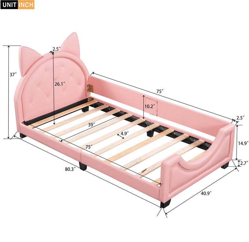 Twin Size Upholstered Daybed with Ears Shaped Headboard
