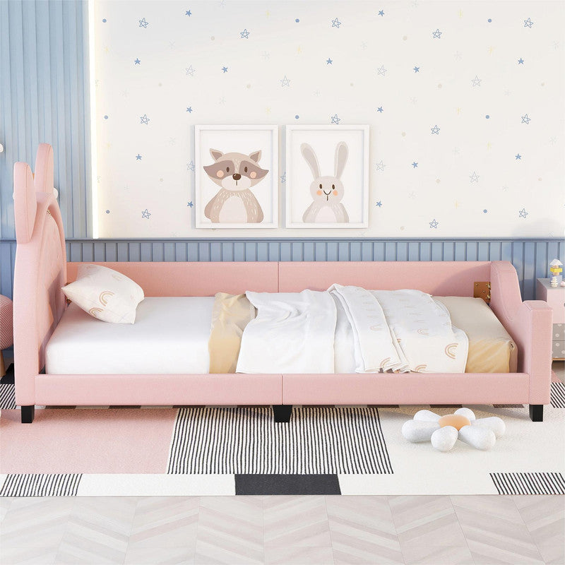 Twin Size Upholstered Daybed with Ears Shaped Headboard