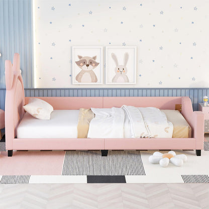 Twin Size Upholstered Daybed with Ears Shaped Headboard