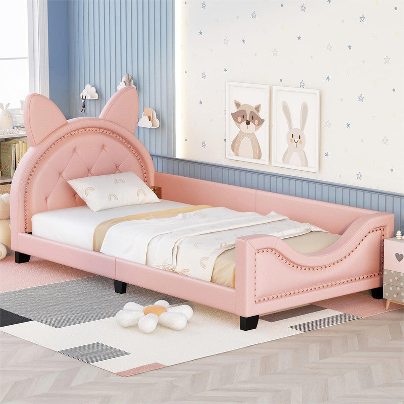 Twin Size Upholstered Daybed with Ears Shaped Headboard