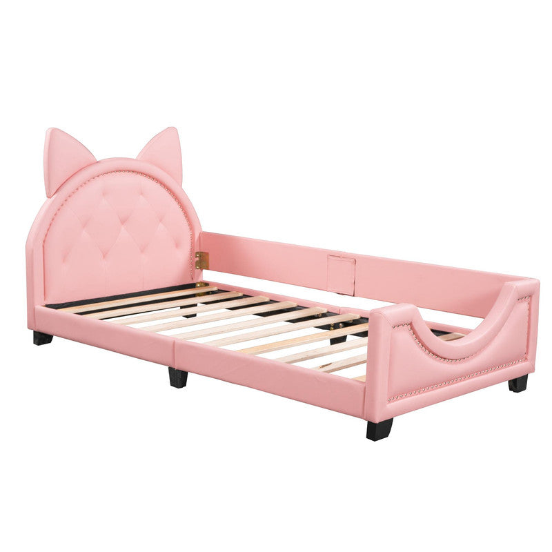 Twin Size Upholstered Daybed with Ears Shaped Headboard
