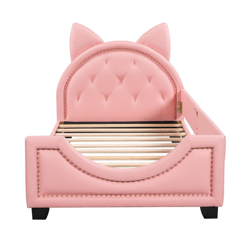Twin Size Upholstered Daybed with Ears Shaped Headboard