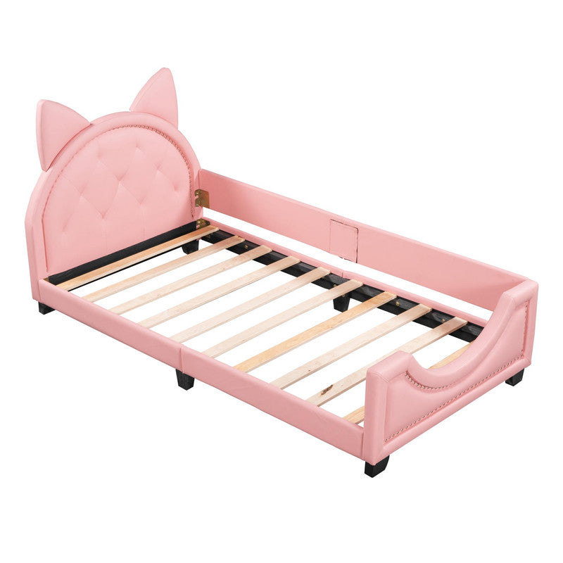 Twin Size Upholstered Daybed with Ears Shaped Headboard