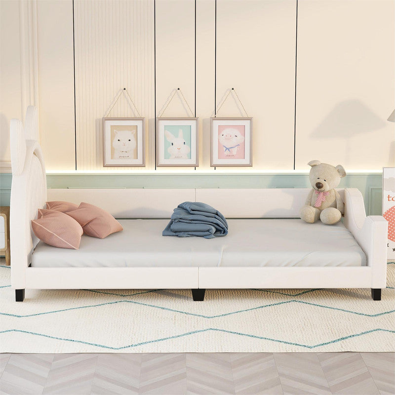 Twin Size Upholstered Daybed with Ears Shaped Headboard