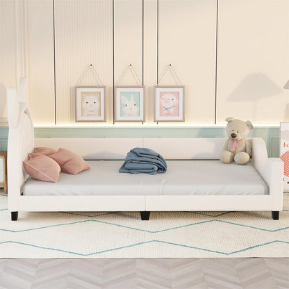 Twin Size Upholstered Daybed with Ears Shaped Headboard