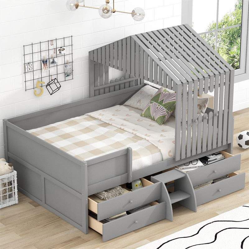 Full Size Low Loft Bed with Four Drawers