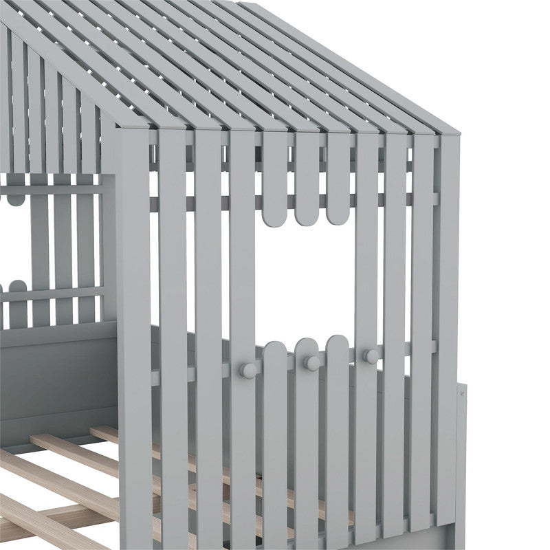Full Size Low Loft Bed with Four Drawers