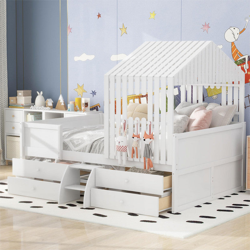 Full Size Low Loft Bed with Four Drawers