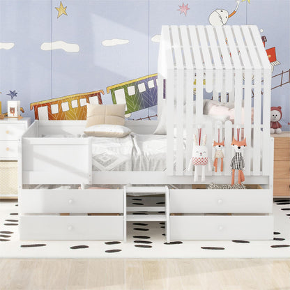Full Size Low Loft Bed with Four Drawers