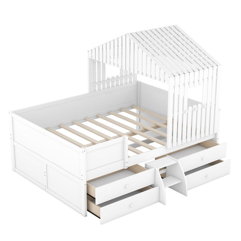 Full Size Low Loft Bed with Four Drawers