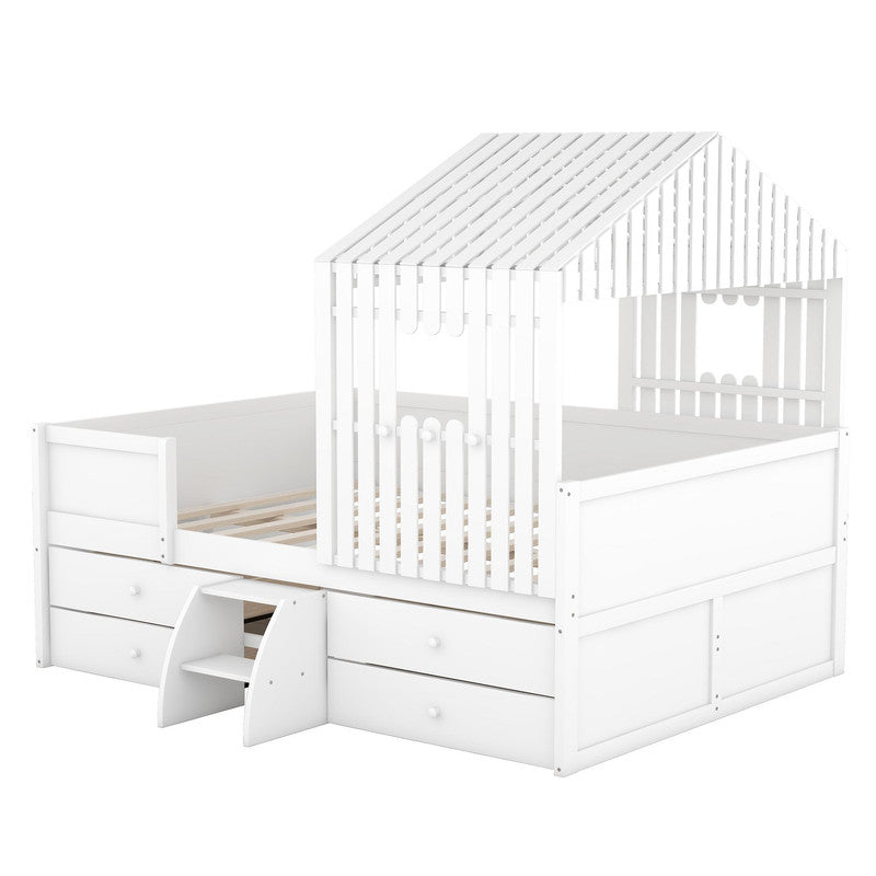 Full Size Low Loft Bed with Four Drawers