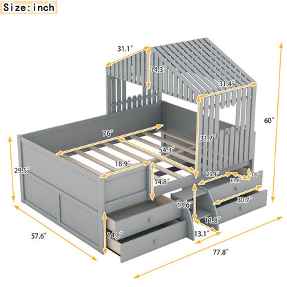 Full Size Low Loft Bed with Four Drawers