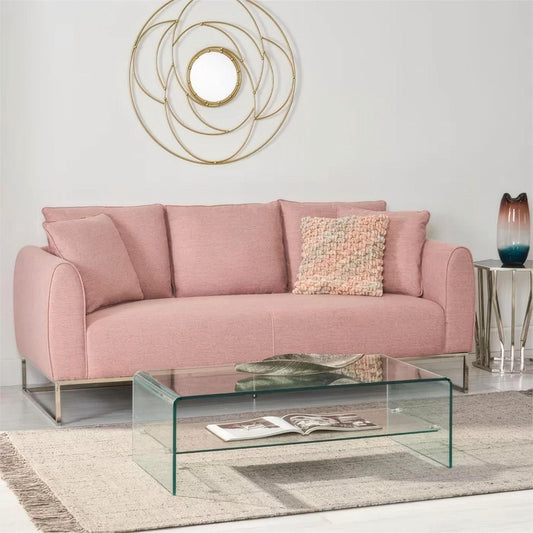 [Ship to Canada Only] Stylish and Comfortable Light Pink Fabric 2-Seater Sofa