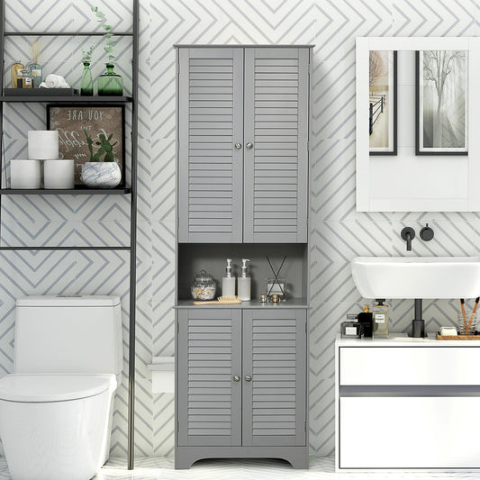 Homcom Bathroom Storage Tall Cabinet with Doors and Shelf Adjustability, Freestanding Bathroom Linen Cabinet with 2 Cabinets and Countertop