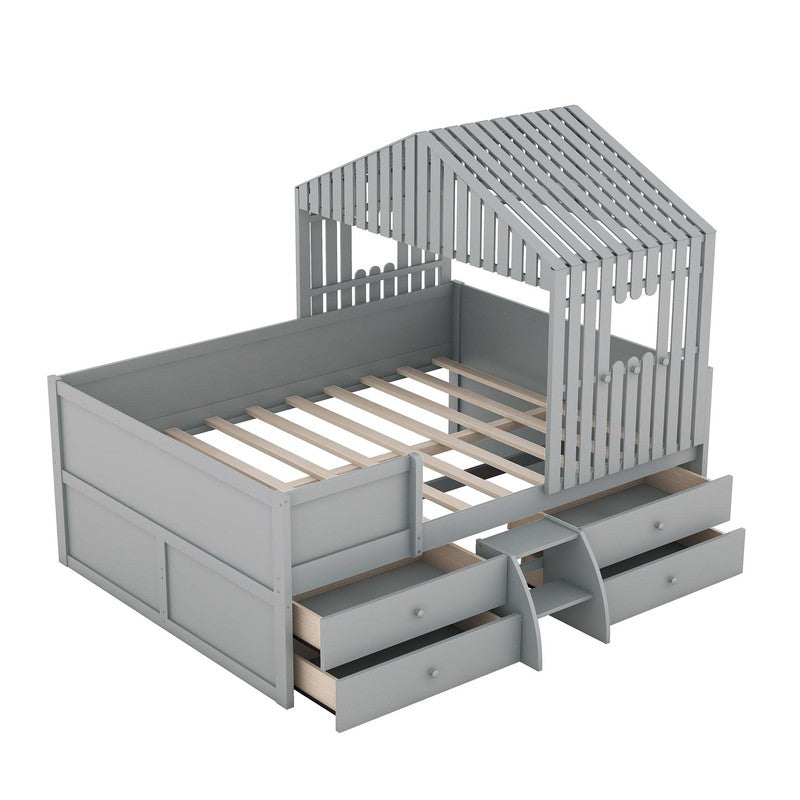 Full Size Low Loft Bed with Four Drawers