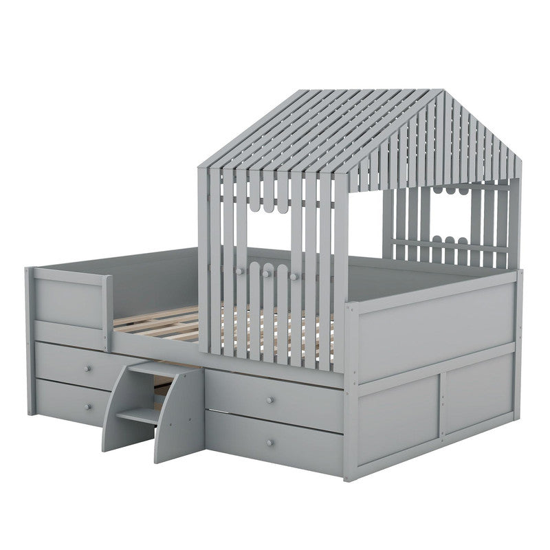 Full Size Low Loft Bed with Four Drawers