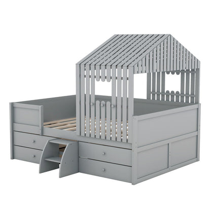 Full Size Low Loft Bed with Four Drawers