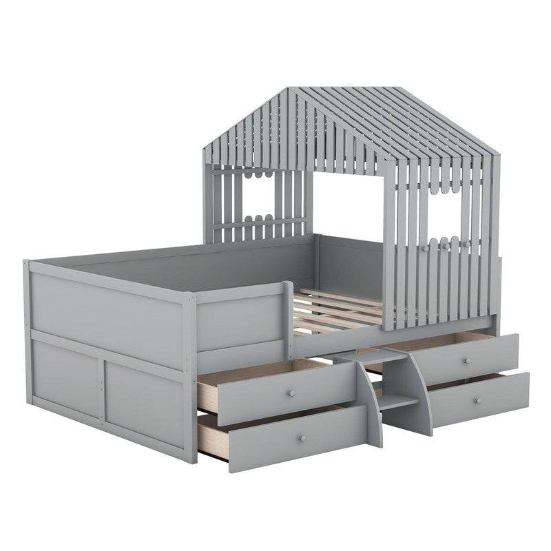 Full Size Low Loft Bed with Four Drawers