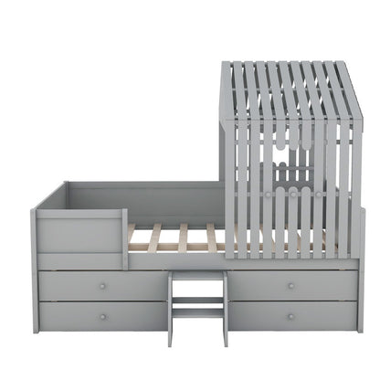 Full Size Low Loft Bed with Four Drawers