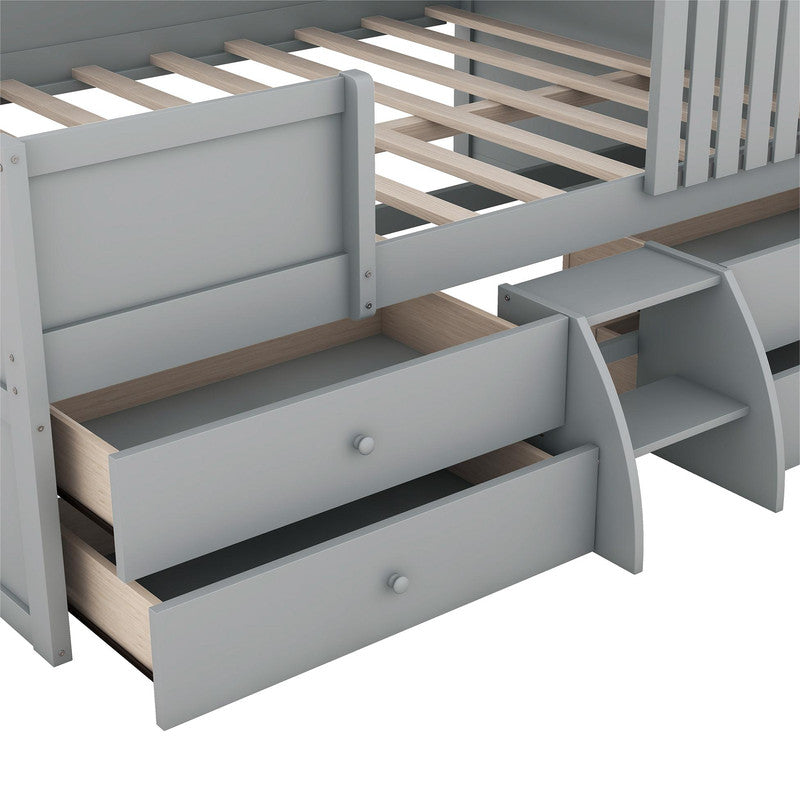 Full Size Low Loft Bed with Four Drawers