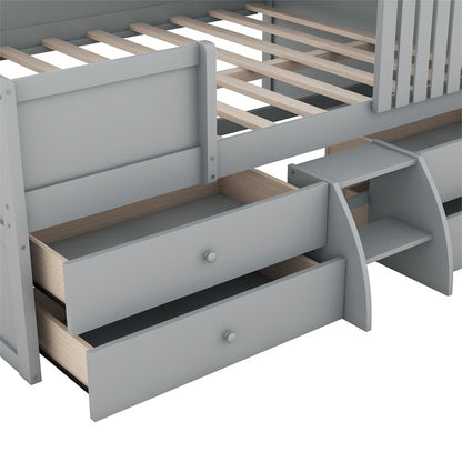 Full Size Low Loft Bed with Four Drawers