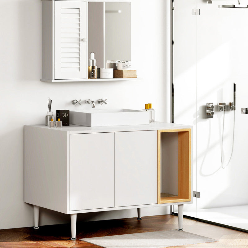 Bathroom Sink Cabinet with Cat Litter Box Enclosure, Hidden Litter Pet Washroom with Divider