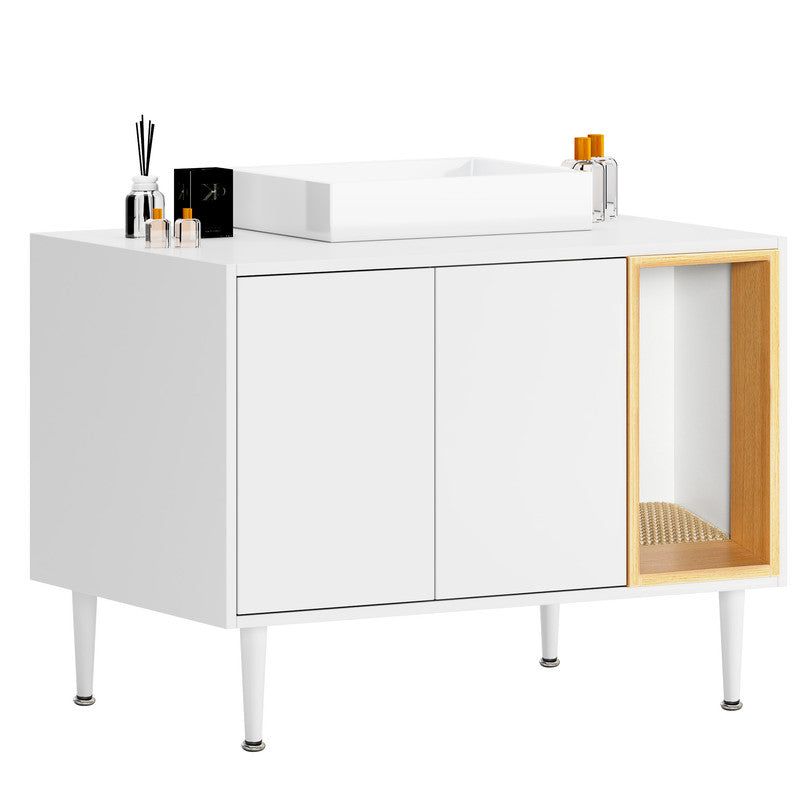 Bathroom Sink Cabinet with Cat Litter Box Enclosure, Hidden Litter Pet Washroom with Divider