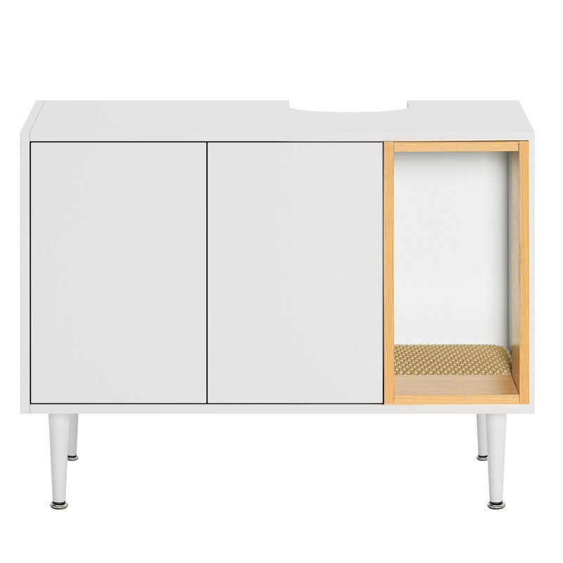 Bathroom Sink Cabinet with Cat Litter Box Enclosure, Hidden Litter Pet Washroom with Divider