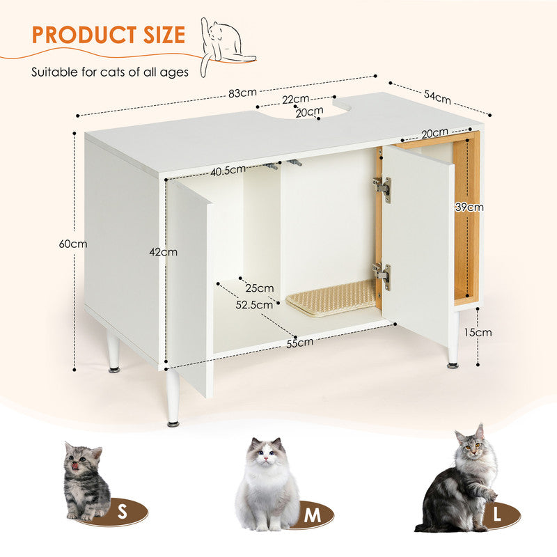 Bathroom Sink Cabinet with Cat Litter Box Enclosure, Hidden Litter Pet Washroom with Divider