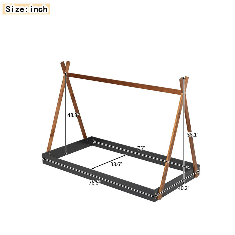Twin Size Tent Floor Bed with Triangle Structure