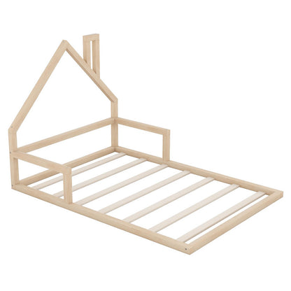 Full Size Wood Floor Bed with House-shaped Headboard