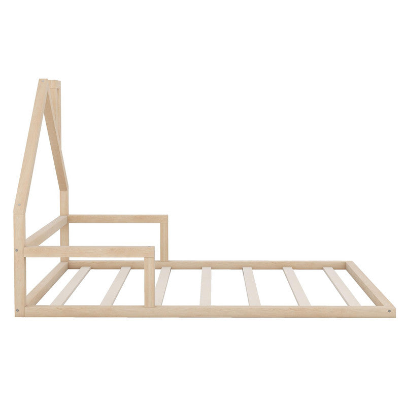 Full Size Wood Floor Bed with House-shaped Headboard