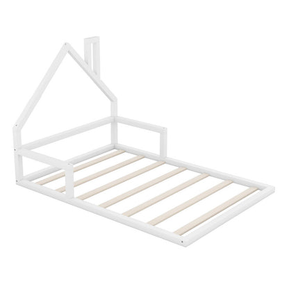 Full Size Wood Floor Bed with House-shaped Headboard