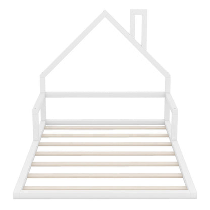 Full Size Wood Floor Bed with House-shaped Headboard