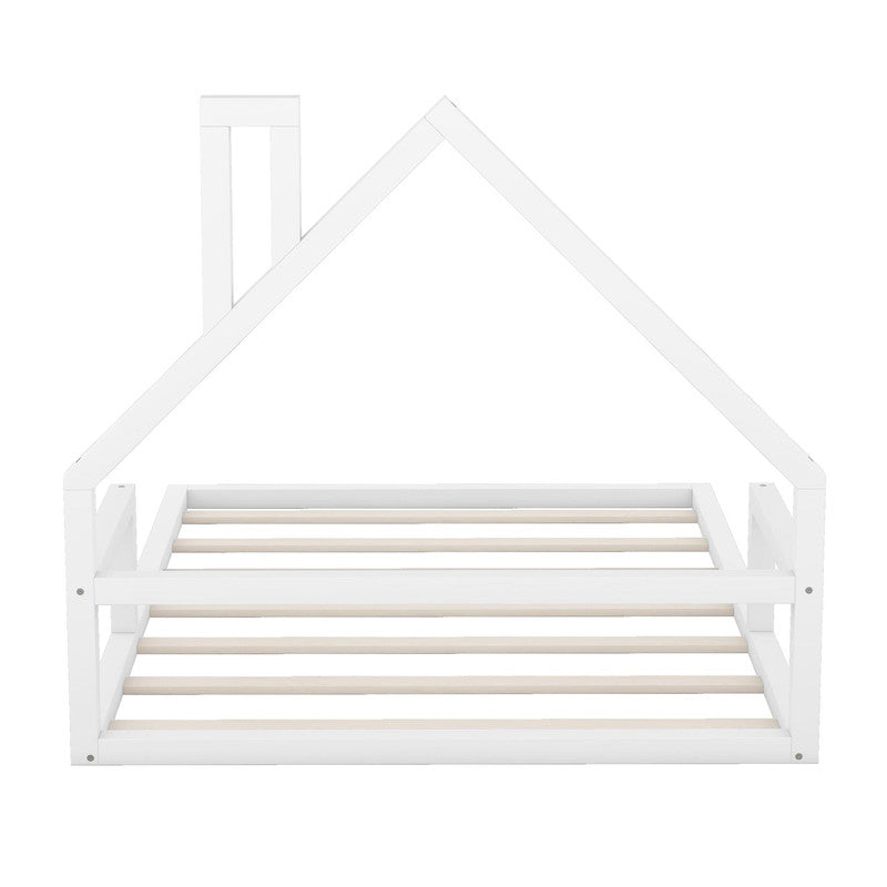 Full Size Wood Floor Bed with House-shaped Headboard