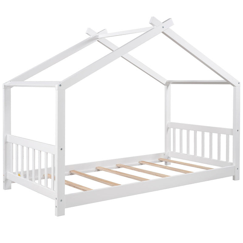 Twin Size Platform Bed with Headboard and Footboard Roof Design