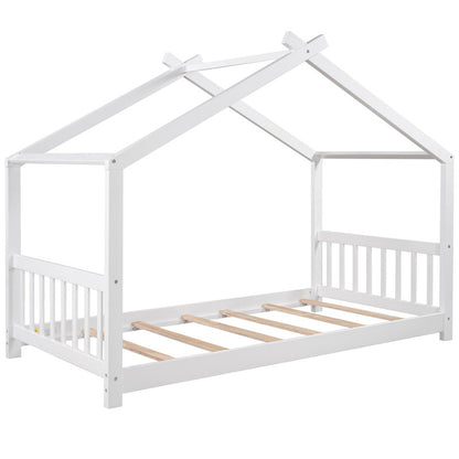 Twin Size Platform Bed with Headboard and Footboard Roof Design