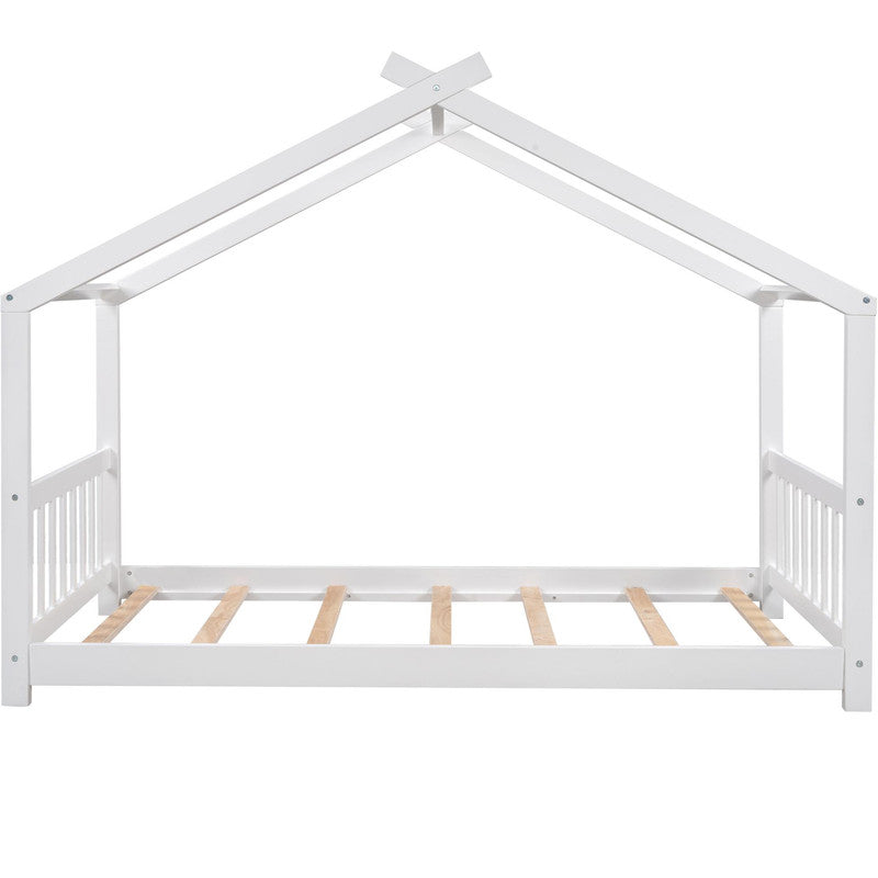Twin Size Platform Bed with Headboard and Footboard Roof Design