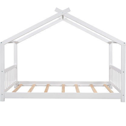 Twin Size Platform Bed with Headboard and Footboard Roof Design