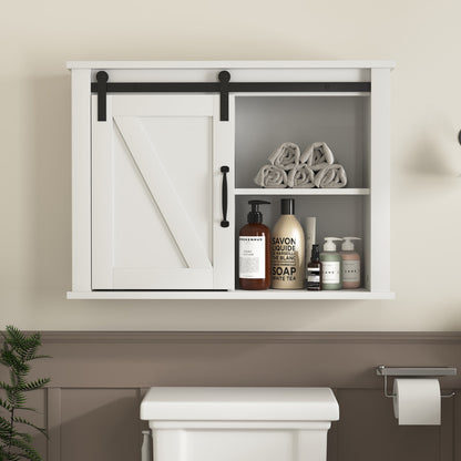 Bathroom Wall Cabinet with 2 Adjustable Shelves Wooden Storage Cabinet with a Barn Door