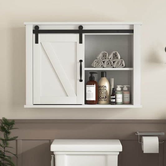 Bathroom Wall Cabinet with 2 Adjustable Shelves Wooden Storage Cabinet with a Barn Door