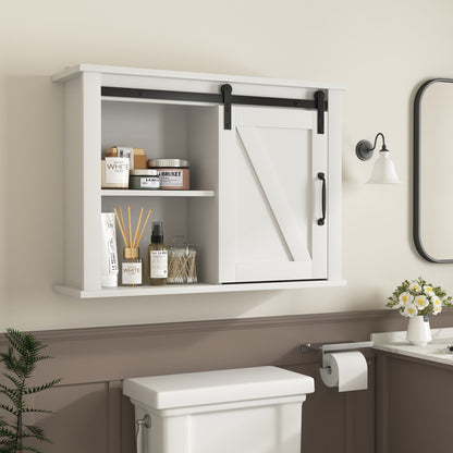 Bathroom Wall Cabinet with 2 Adjustable Shelves Wooden Storage Cabinet with a Barn Door