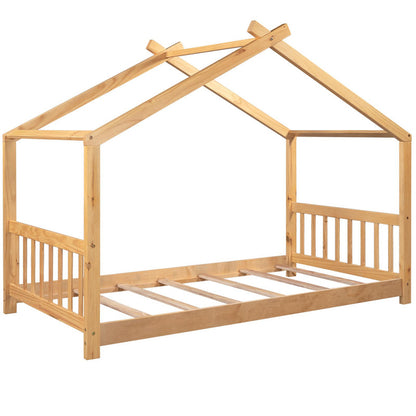 Twin Size Platform Bed with Headboard and Footboard Roof Design