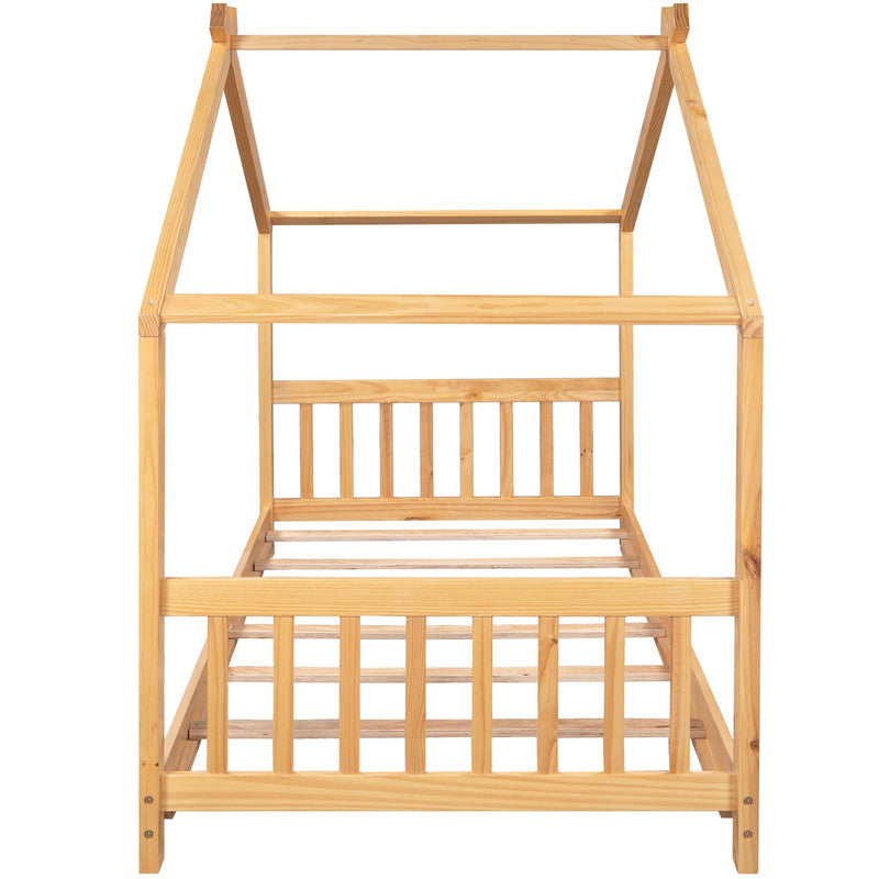 Twin Size Platform Bed with Headboard and Footboard Roof Design