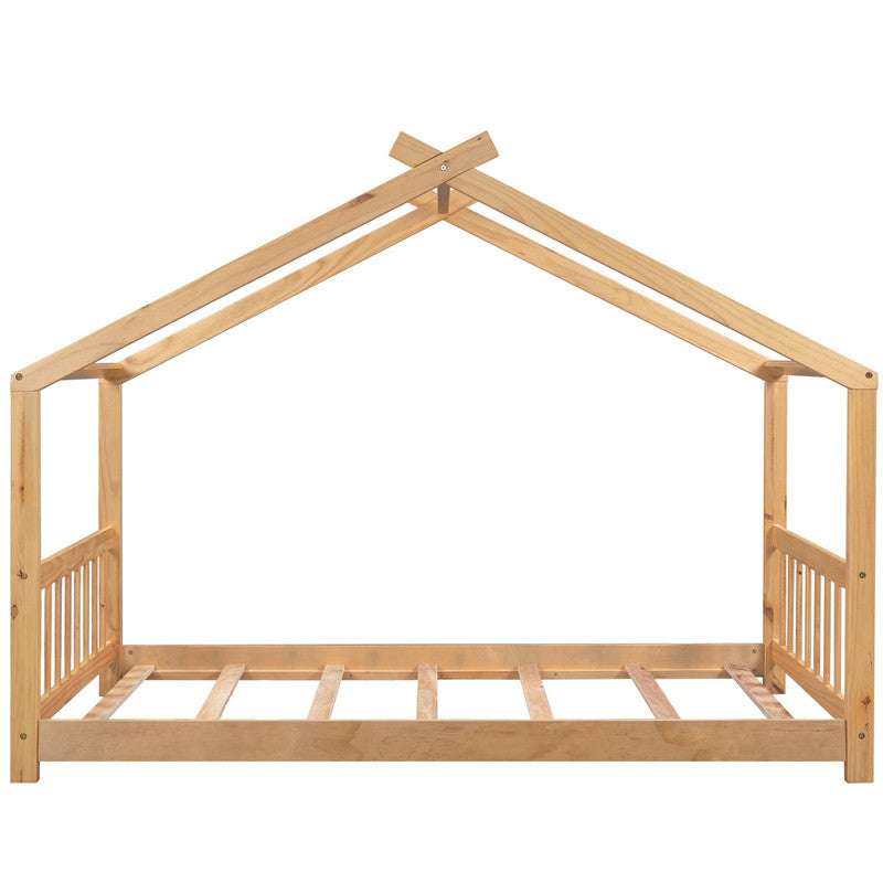 Twin Size Platform Bed with Headboard and Footboard Roof Design