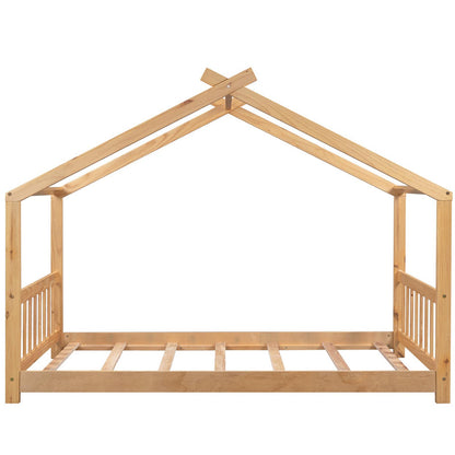 Twin Size Platform Bed with Headboard and Footboard Roof Design