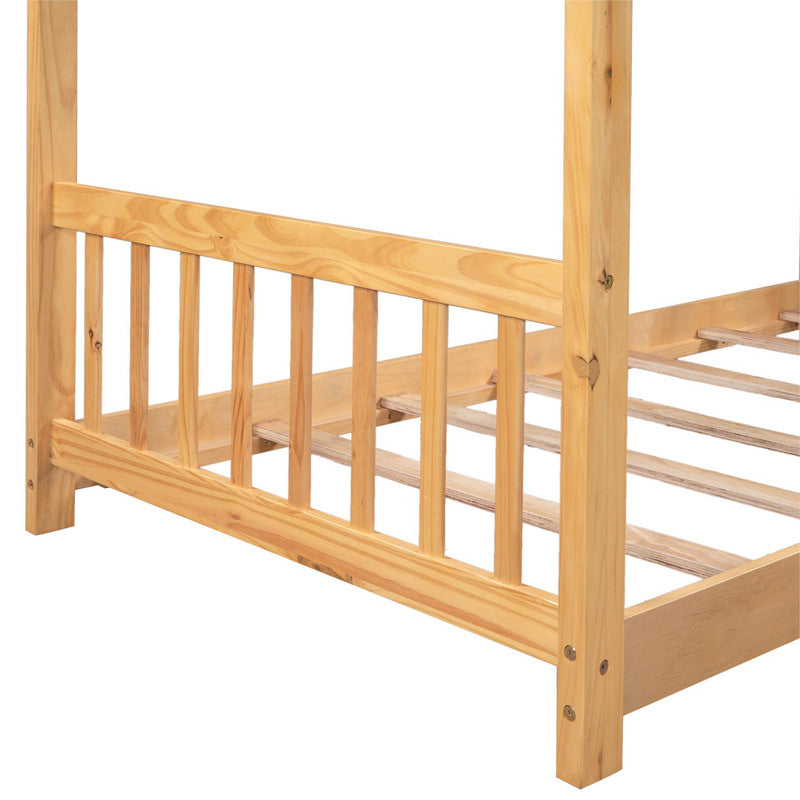 Twin Size Platform Bed with Headboard and Footboard Roof Design