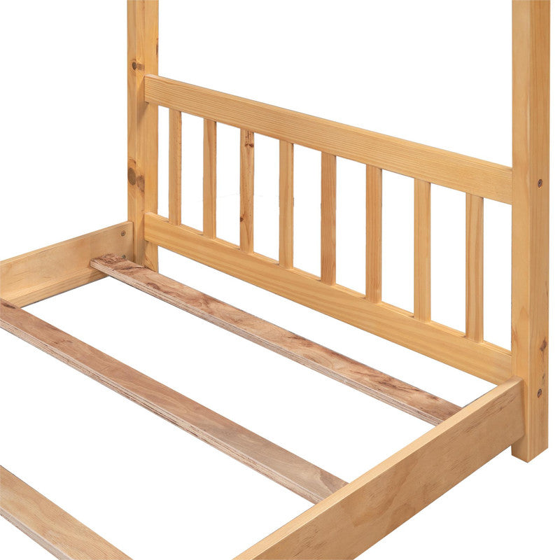 Twin Size Platform Bed with Headboard and Footboard Roof Design