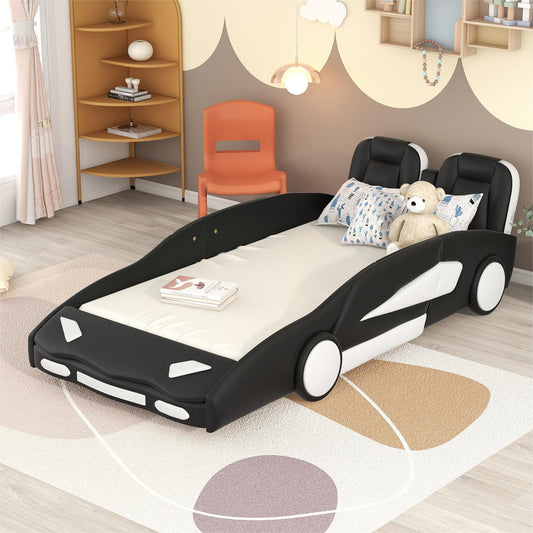 Twin Size Race Car-Shaped Platform Bed with Wheels