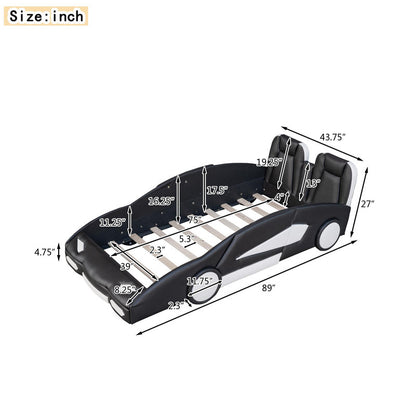 Twin Size Race Car-Shaped Platform Bed with Wheels